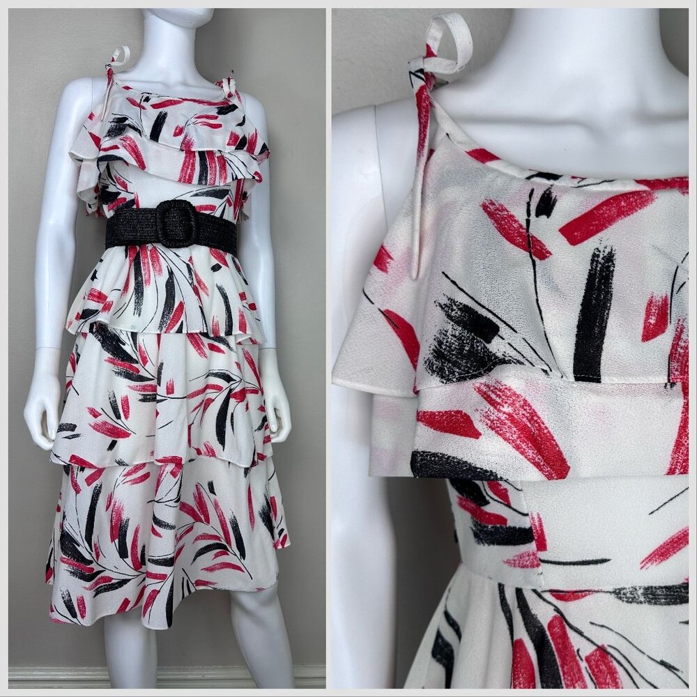 Vintage 1970s Ruffle Sundress, Sunshine Alley Size XS, Abstract Print Dress